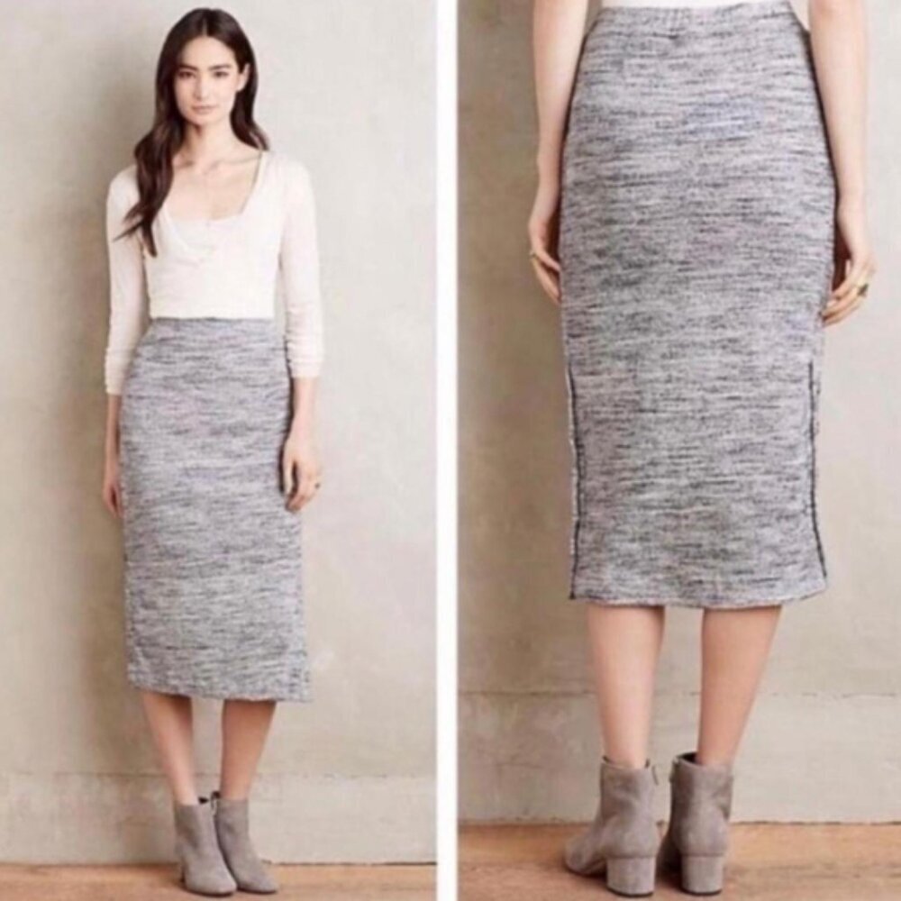 Anthropology Maeve Ribbed Knit Pencil Skirt Heather Gray Size Small Petite